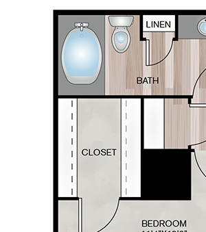 1x1 Floor Plan | Terrace Hill Apartments in El Paso, TX